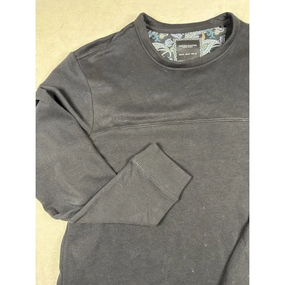 Denim & Flower Ricky Singh Mens M Black Textured Long Sleeve Crewneck